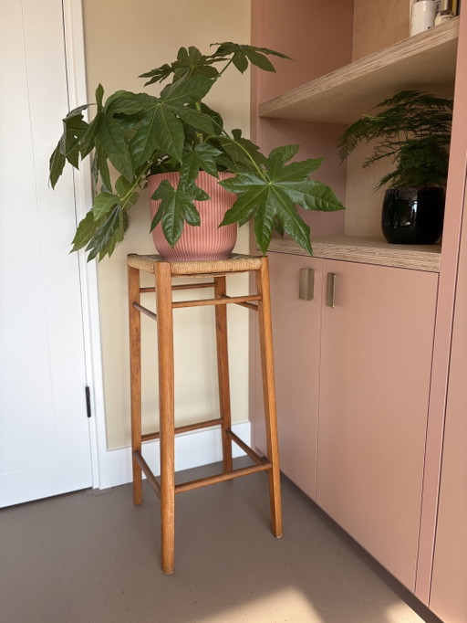 Vintage Deens Design Barkruk / Plantenstandaard – Jaren 60/70 (Papercord) – barkrukken, Wood, Wicker (photo 2 of 10)