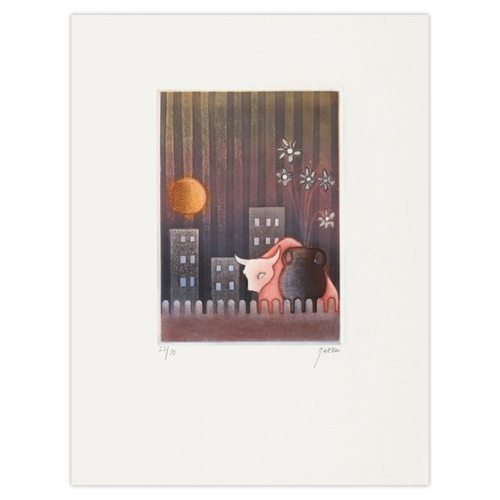 Moshé Malka ondertekende ets roze Taureau 1980 – Litho's & Zeefdrukken, Paper (photo 2 of 5)