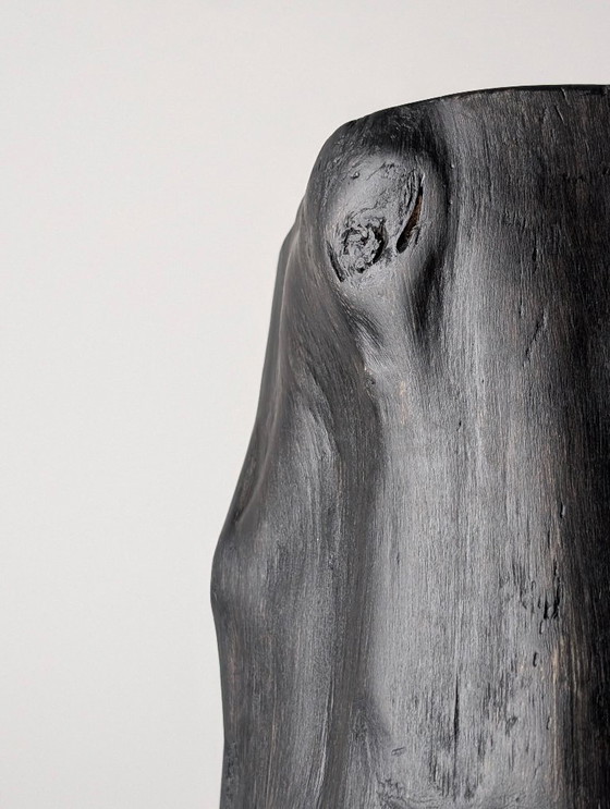 Image 1 of Black Ebonized Wabi-Sabi Wood Stool with Butterfly Joints