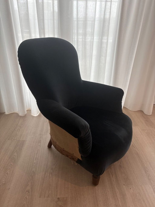 Fauteuil Ancien Velours Bleu Foncé