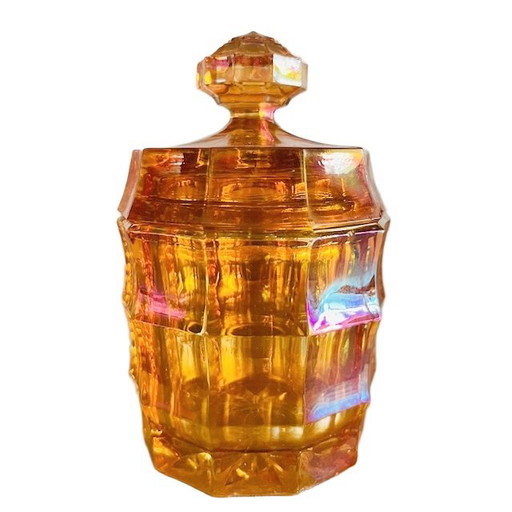 Boîte à bijoux Artdeco en cristal de carnaval orange irisé années 1930