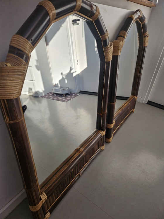 Set de Miroirs Vintage en Bambou en Arc Années 70 – Verre (photo 5 of 8)