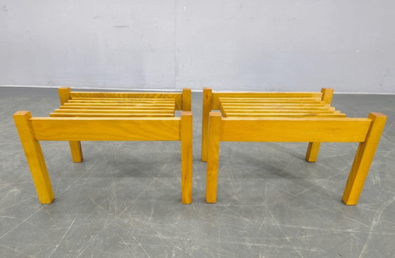 Image 1 of Set di tre supporti per piante in legno, stile metà secolo, Cecoslovacchia anni '70