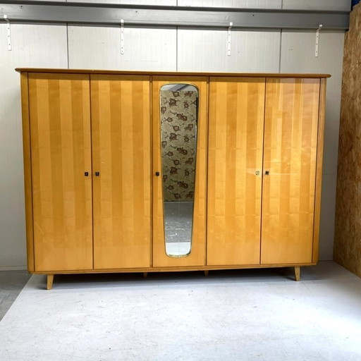 Large mid-century vintage 5-door wardrobe, sixties linen cupboard, demountable