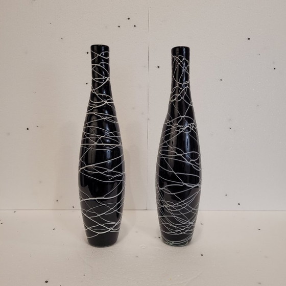 Image 1 of Paar "schwarz-weiße" Vasen, Glas, 70er Jahre - Frankreich