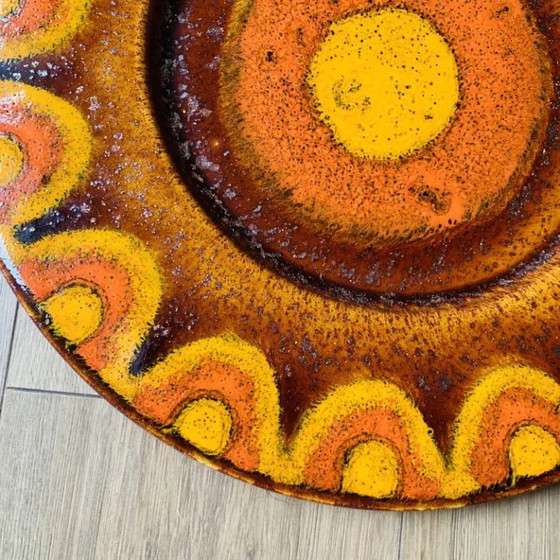 Large vintage enameled ceramic dish, Reiner Gehrig for Grünstadt, Table accessories, Orange (photo 7 of 13)