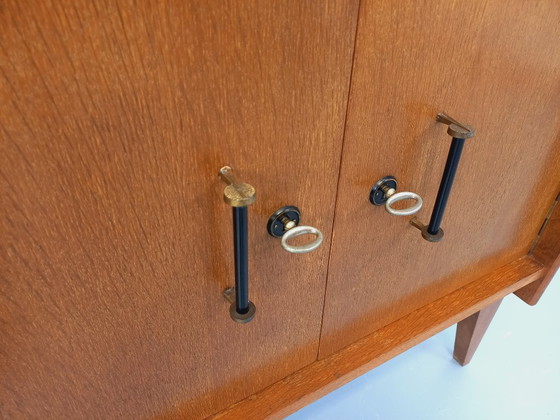 Image 1 of Meuble bibliothèque de rangement vintage René Gabriel style scandinave en bois de chêne des années 50