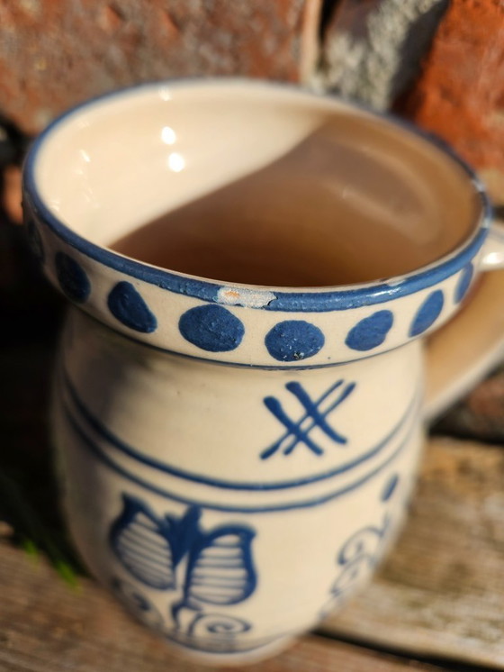 Image 1 of Traditioneel blauw-wit handbeschilderd aardewerk | Hongaarse volkskunst keramische kan | Korond Corund Transsylvanië