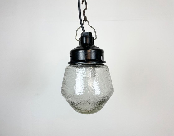 Image 1 of Industrial Bakelite Pendant Light With Frosted Glass, 1970s
