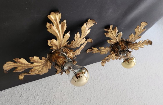 Lámpara de techo estilo Hollywood Regency Florentine, dorada con pan de oro, forjada a mano, diseño floral (photo 11 of 20)