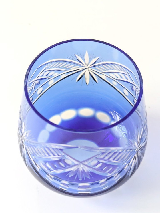 Image 1 of Vintage Cobalt Blue Cut Glass Goblets, Römer Style, Set of 4