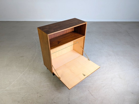 Image 1 of Original midcentury sideboard bar compartment walnut chest of drawers vintage