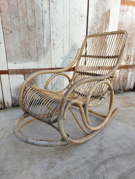Image 1 of Originele Rohe Noordwolde rotan schommelstoel – jaren 50/60