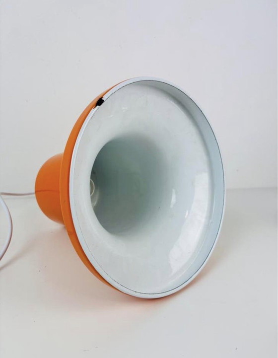 Image 1 of Orange enamel pendant lamp, modernist/space age design 1960