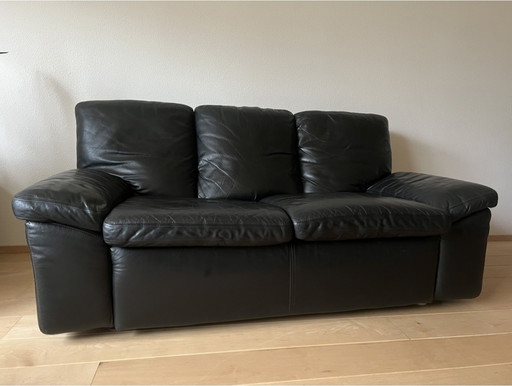 Vintage schwarzes Ledersofa 1970er Jahre