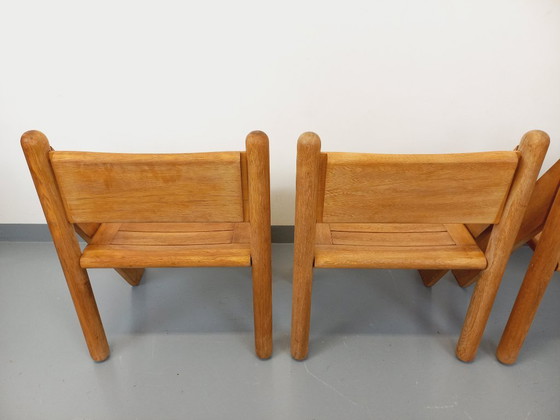 Image 1 of Exceptional suite of a large rectangular table and 4 vintage Brutalist chairs in solid oak from the 60s