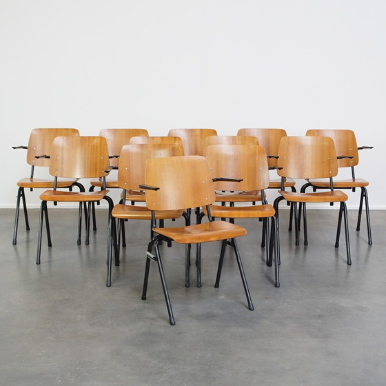 Image 1 of 12 Vintage Dutch Design Marko School/Canteen/Dining Chairs With Armrests