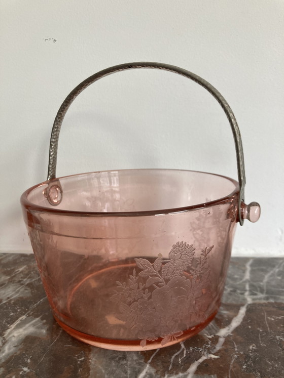 Cambridge depressie glas mandje ijsblokjes cooler peach glas roze – Tafelaccessoires, Metal (photo 4 of 7)