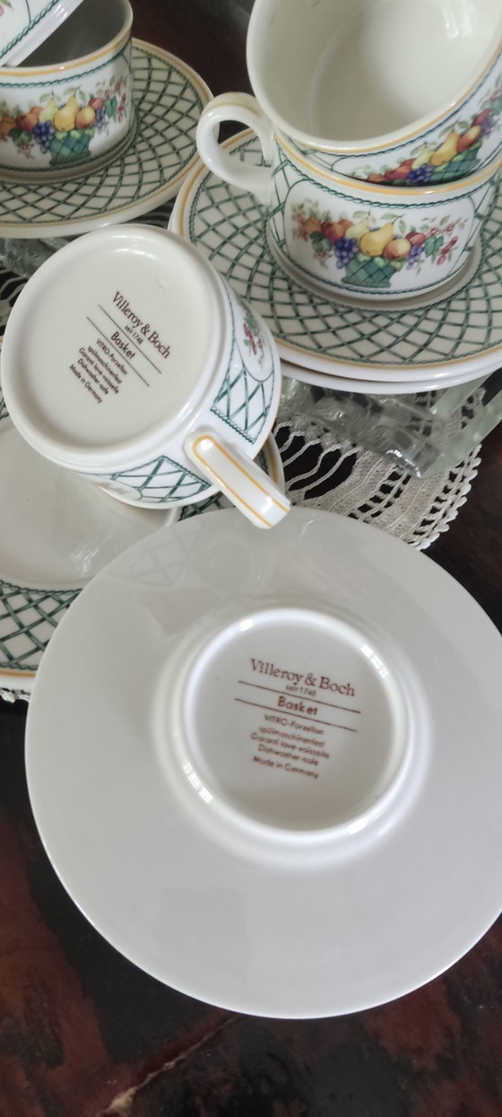 Image 1 of Villeroy & Boch "Basket" Tea Cups Set of 6 – Vintage 1970s/80s – Glass-Porcelain