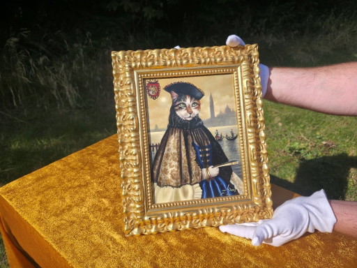 Venezianisches Katzenporträt Gemälde | Gerahmte Originalkunst | Wanddekoration