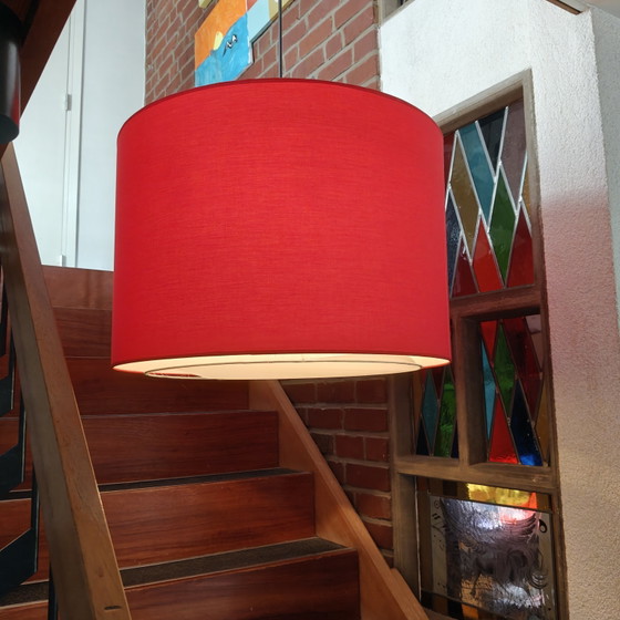 Image 1 of Grote Stéphane Davidts hanglamp Ø60 cm – rode stoffen kap