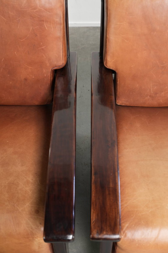 2 begehrenswerte cognacfarbene Rindsleder Art Deco Sessel aus dem 20. Jahrhundert – Leather (photo 8 of 13)