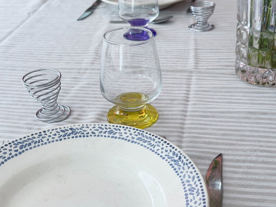 Image 1 of Set di 6 piatti da minestra vintage blu e bianchi maculati