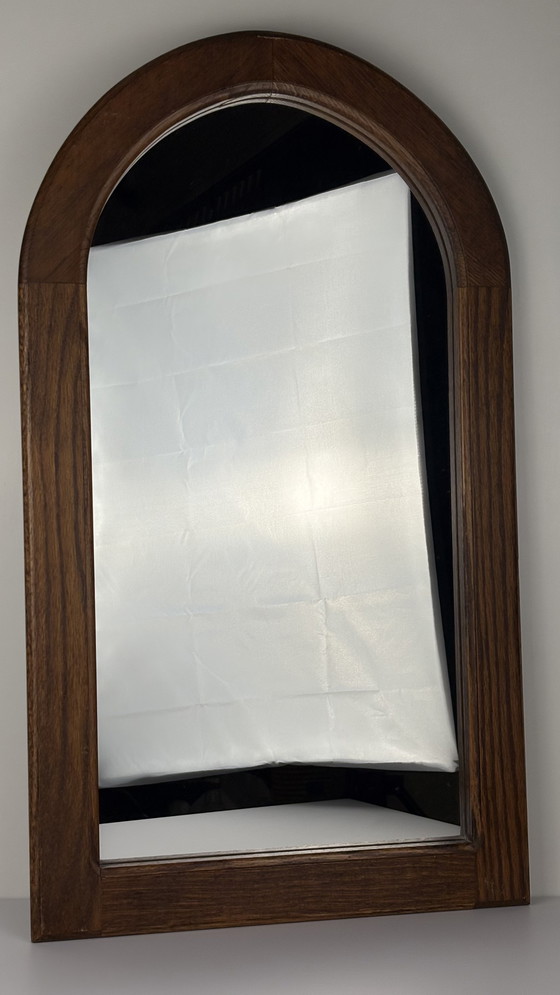 Image 1 of Miroir mural vintage en bois brun foncé de style scandinave Japandi