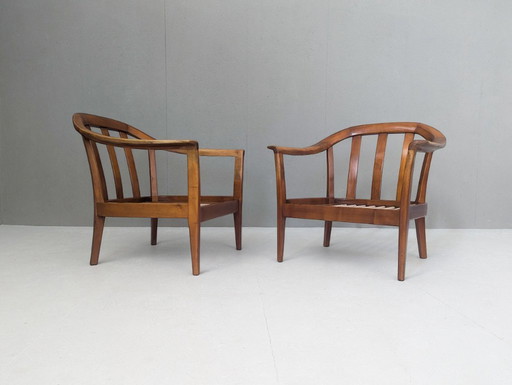 Mid-Century Wilhelm Knoll Cherry Wood Armchairs, Germany, 1960s