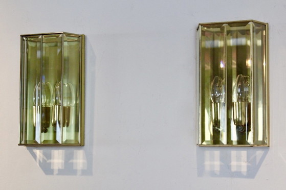 Pair of French Brass & Facet Glass Sconces, Wall lights (photo 5 of 9)
