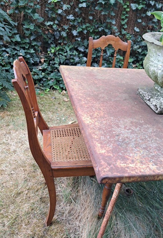 2 sillas de comedor antiguas de madera estilo Biedermeier con correas. – Rattan, Wood (photo 4 of 6)