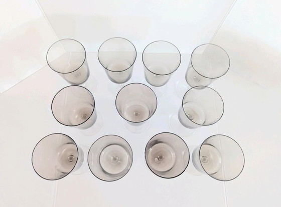 Image 1 of 11x Vintage MCM Crystal Liquor, Schnalls Glasses Smoked Color