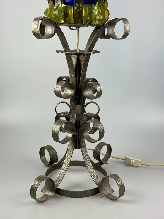 Image 1 of 60s 70s Brutalistische vloerlamp ijzer & glas vloerlamp Mid Century