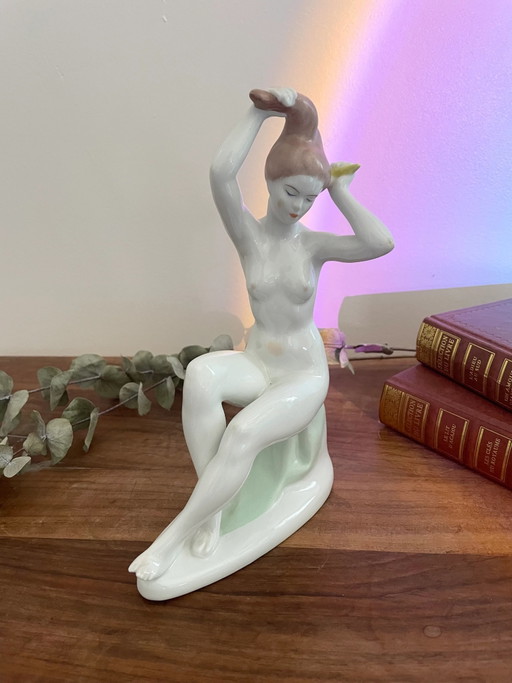 Aquincum Hungarian Porcelain Nude Lady Sculpture