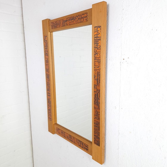 Vintage brutalist mirror wood with worked copper 1960s, Brown (photo 3 of 7)