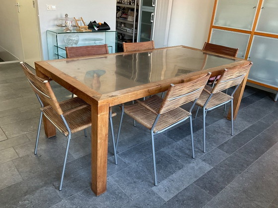 Image 1 of Teak dining table with stainless steel top