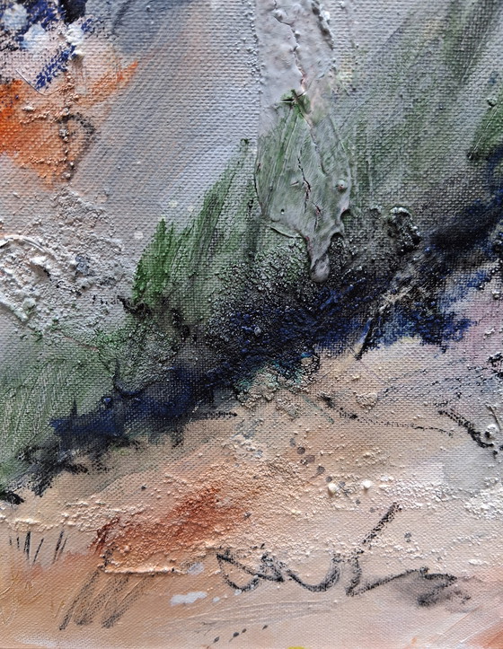 Image 1 of In the hills, mixed media with acrylic, ink and sand