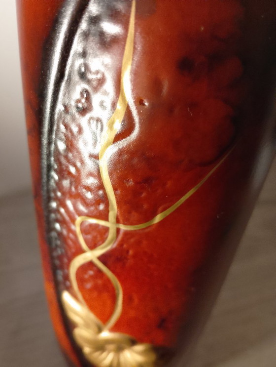 Image 1 of 30cm cylindrical vase attributed to the Montjoye Legras crystal factory, enameled jewel and gold, flat ground neck