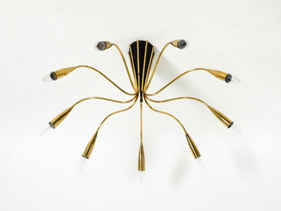 Beautiful Large 9-Arm Mid-Century Modern Brass Sputnik Ceiling Lamp – Chandeliers (photo 6 of 19)