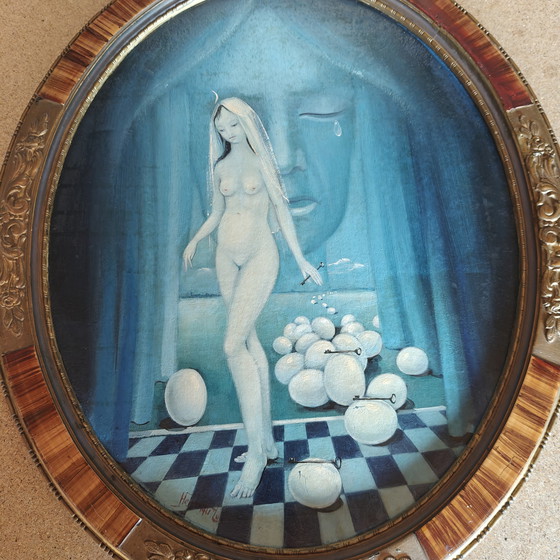Image 1 of Luc Heirbaut – “The Secret of Fertility” (1970)
Original oil on panel – double signed – surrealist period