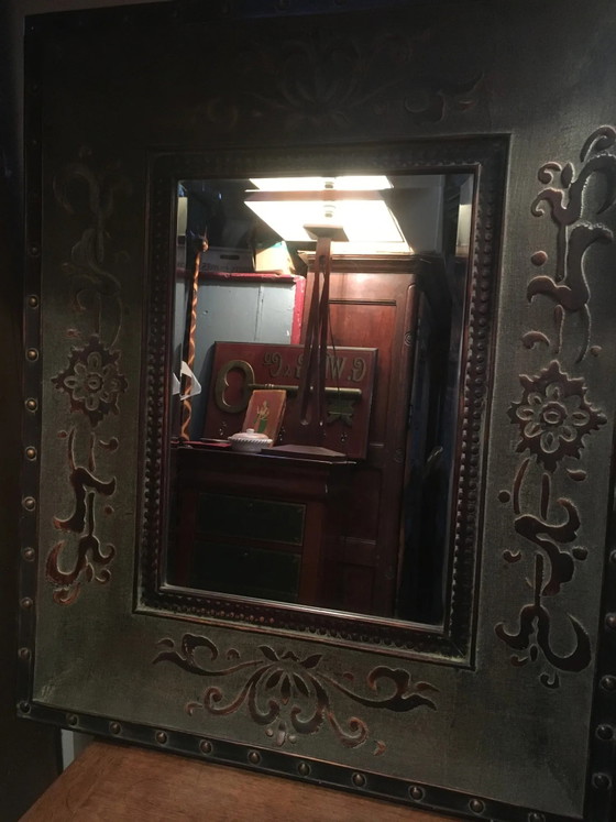 Bevelled mirror in wood and resin, wood/metal effect – Vintage (photo 4 of 8)