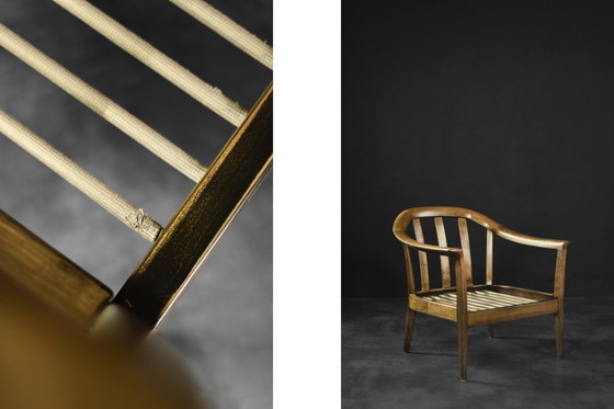 Image 1 of Mid-Century German Modern Elegante Kirschholz- und schmutzigrosa Stoffsessel von Wilhelm Knoll, 1970er Jahre, 2er-Set