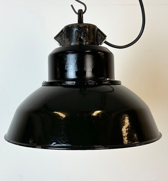 Image 1 of Industrial Black Enamel Factory Lamp with Cast Iron Top, 1960s