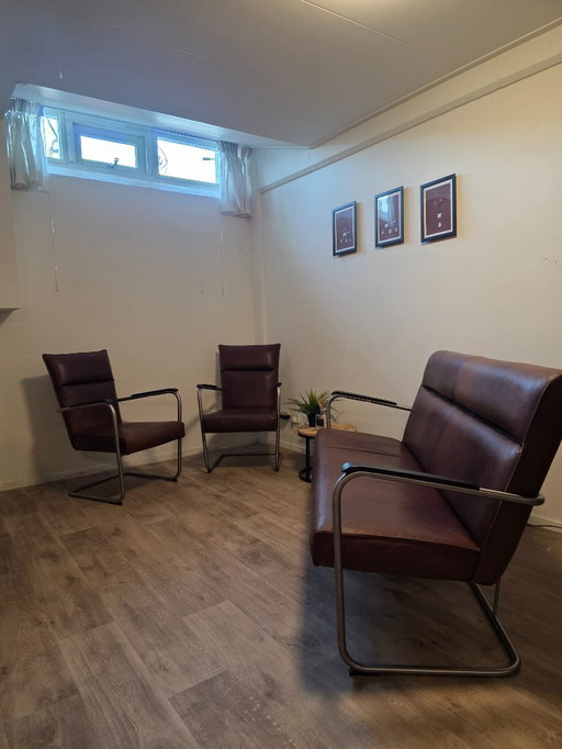 Leren Woonhoek | Bank + 2 Fauteuils | Bauhaus Stijl | €900