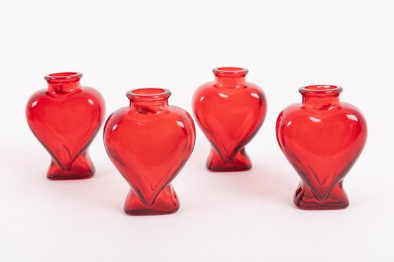 Image 1 of Swedish Art glass ‘Heart’ candle holders with vases from 1970’s
