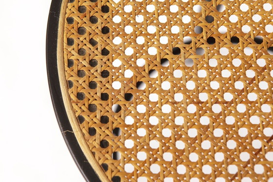 Image 1 of Par de taburetes de bar de madera curvada con asientos de caña de Viena, estilo Thonet, madera de haya negra, estilo italiano vi