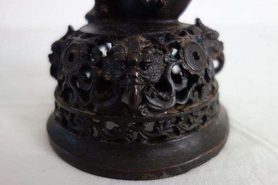 Image 1 of Quemador de perfume/incienso trípode grande con decoración de dragón, China