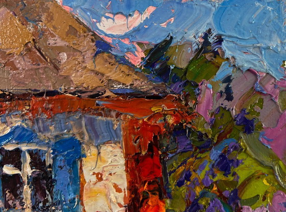 Image 1 of Original Oil Painting Summer House Landscape Warm in every ray and smile