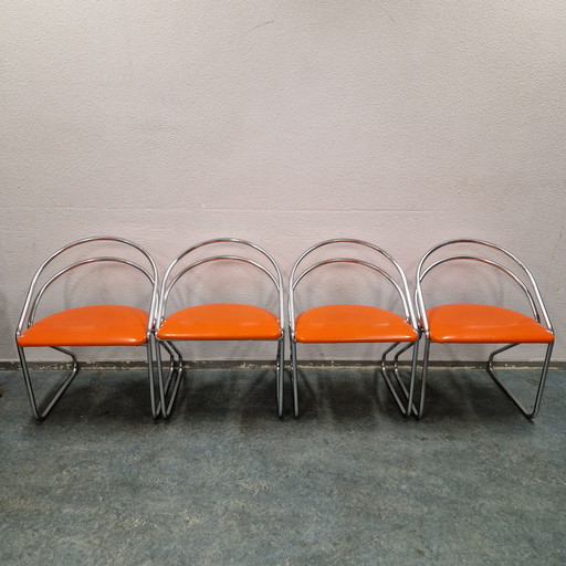 1970s 4 vintage chairs orange chairs tube frame cantilever chairs