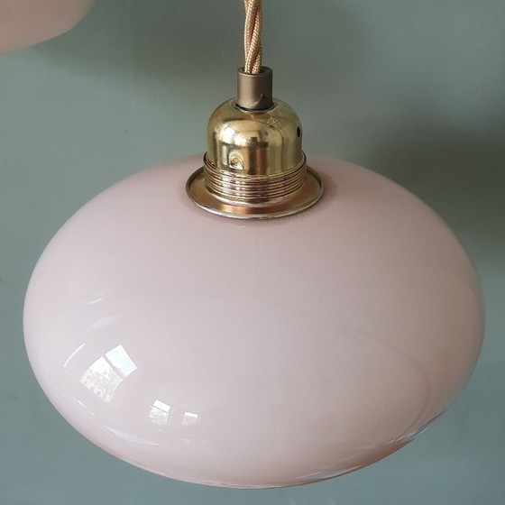 Image 1 of Set di 2 lampade a sospensione Art Deco vintage in opalino rosa pastello